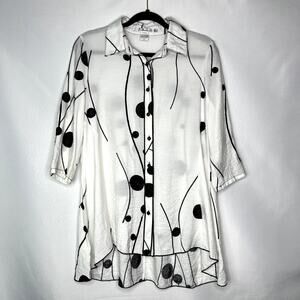 Feratelli Black White Size Small Printed Button Down Poka Dot Long Sleeve Blouse